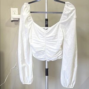 White Ruched Long Sleeve Top